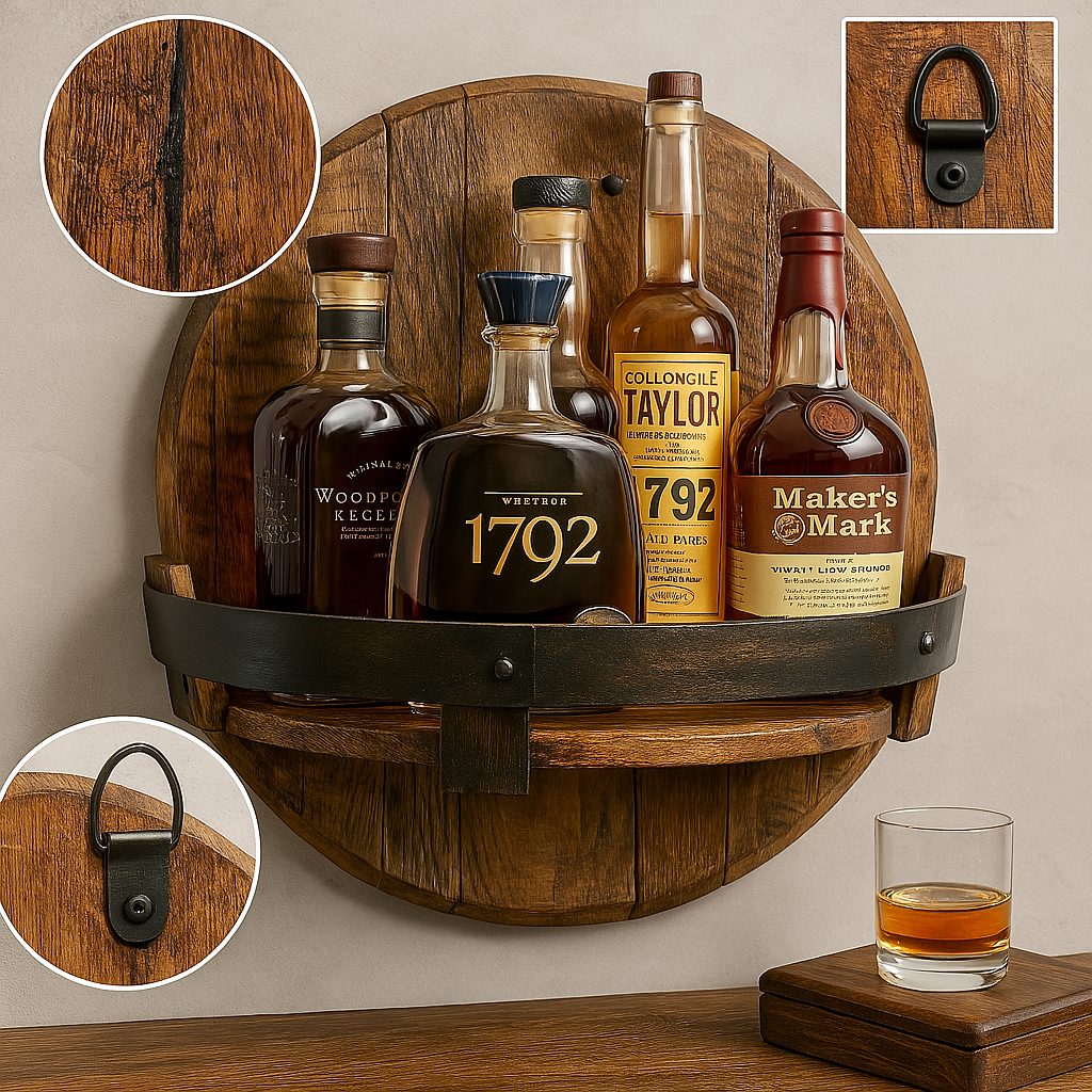 Sikunuo | Rustic Oak Wall Shelf for Whiskey Bottles