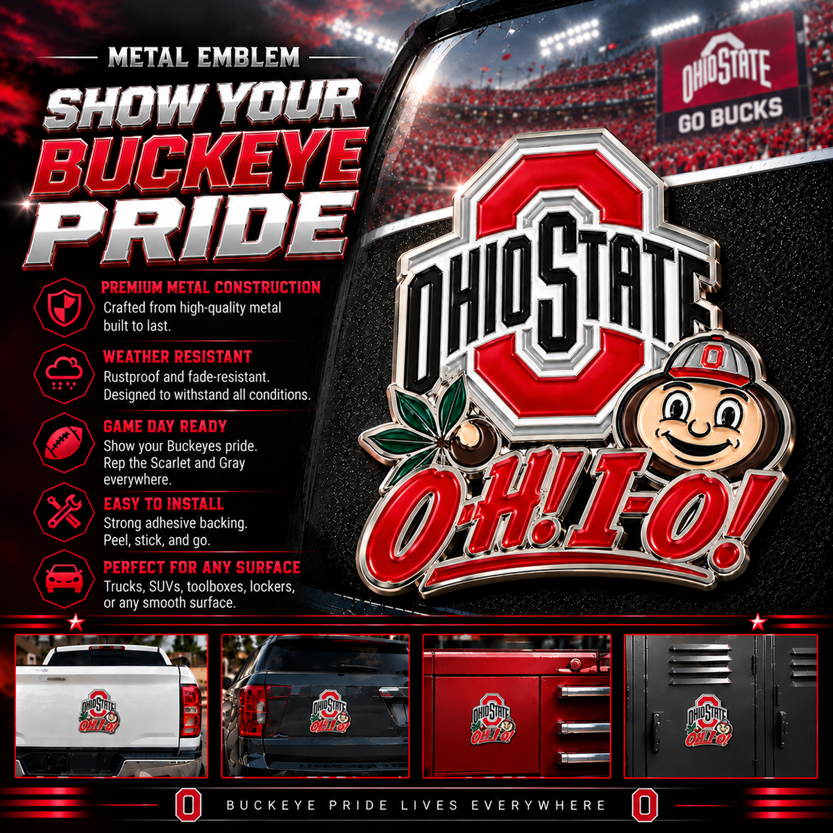 O-H! I-O! Car Emblem Metal Badge