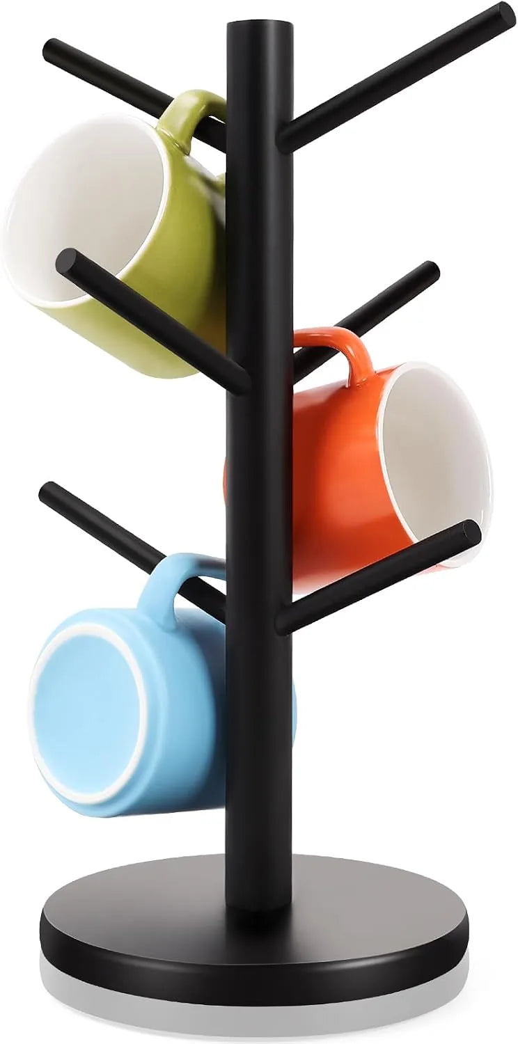 Tree-Shaped Wooden Mug Holder with Round Base