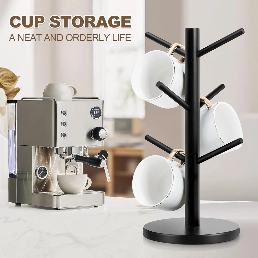 Tree-Shaped Wooden Mug Holder with Round Base