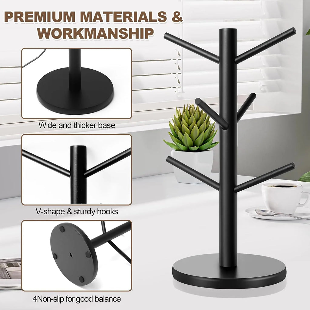 Tree-Shaped Wooden Mug Holder with Round Base