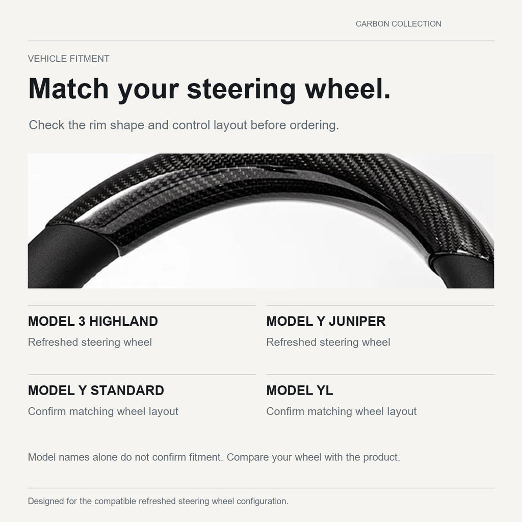 Steering Wheel Trim Covers for Model Y Juniper / Model 3 Highland | Real Dry Carbon Fiber