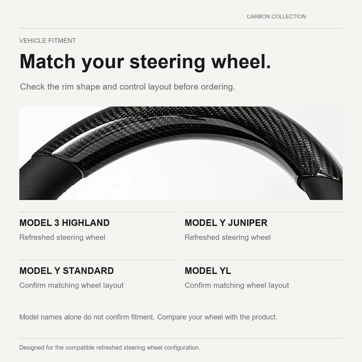 Steering Wheel Trim Covers for Model Y Juniper / Model 3 Highland | Real Dry Carbon Fiber