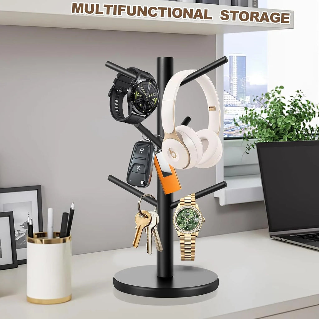 Tree-Shaped Wooden Mug Holder with Round Base