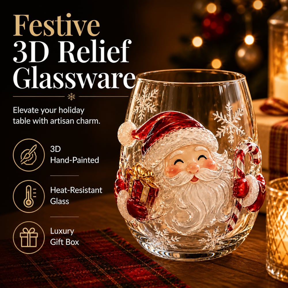 Raised 3D Christmas Art Glass Cup