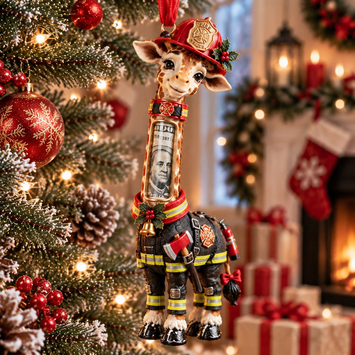Giraffe on the Job Christmas Cash Holder Ornament