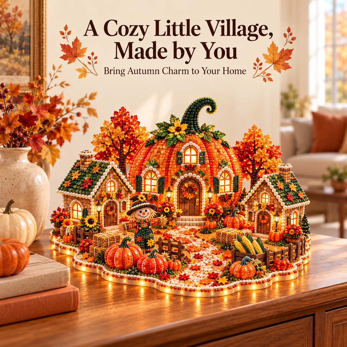 DIY Sparkling Autumn Village — 3D Diamond Art Decoration Kit