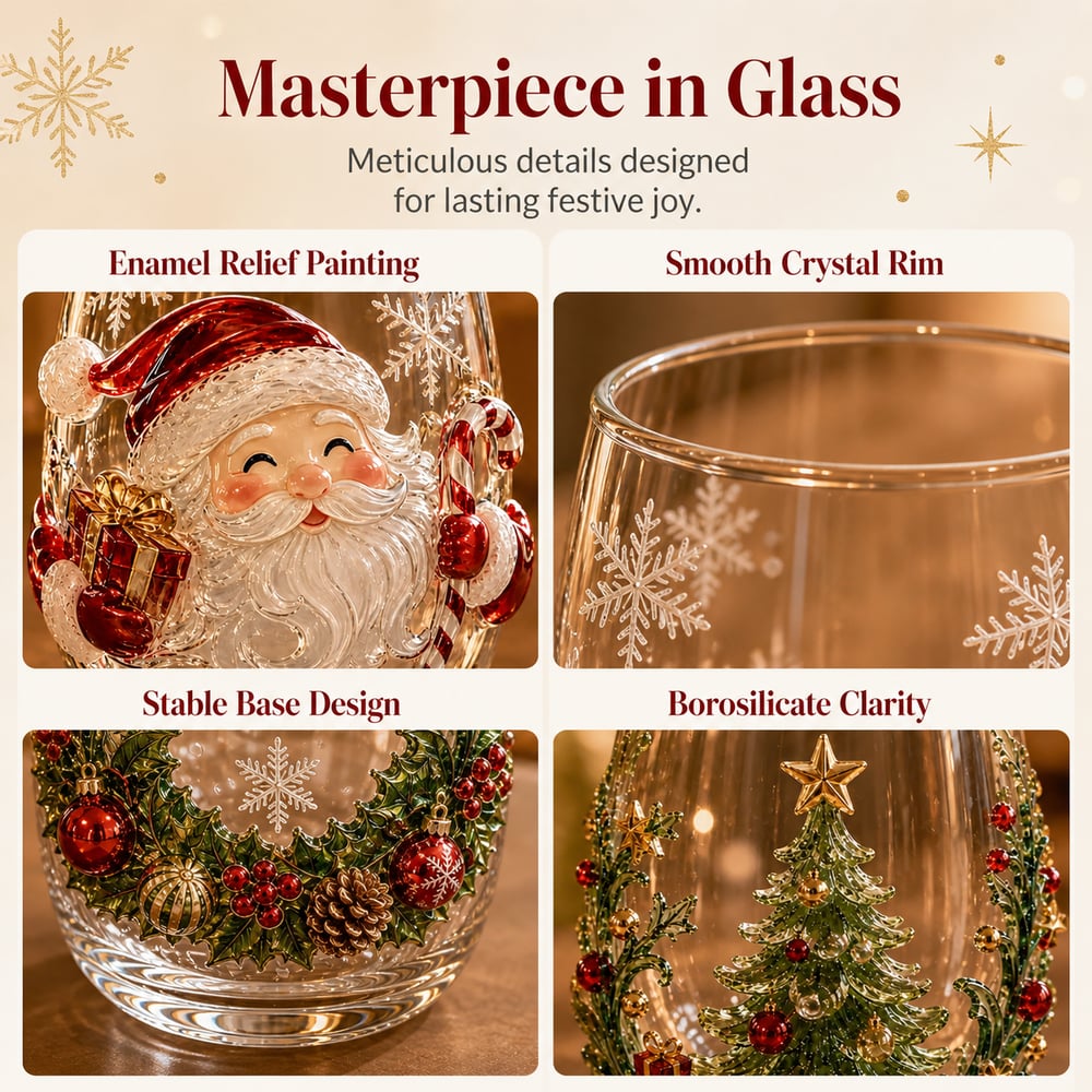 Raised 3D Christmas Art Glass Cup