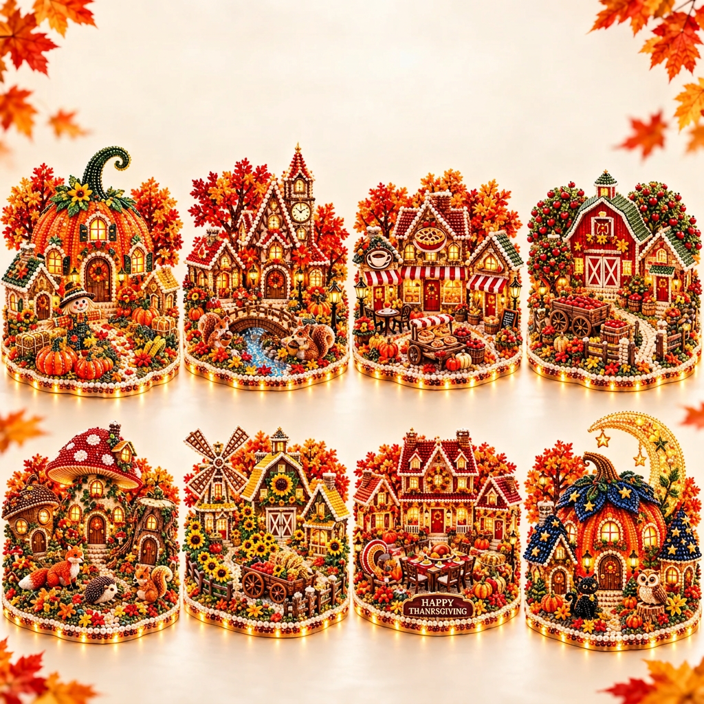 DIY Sparkling Autumn Village — 3D Diamond Art Decoration Kit