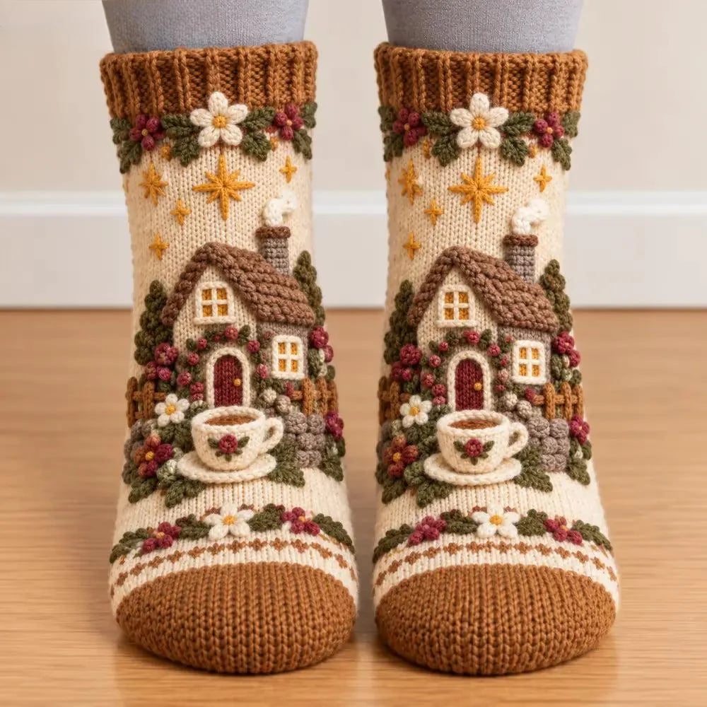 Autumn Cottage Cozy Socks – Cute Woodland Animal Designs