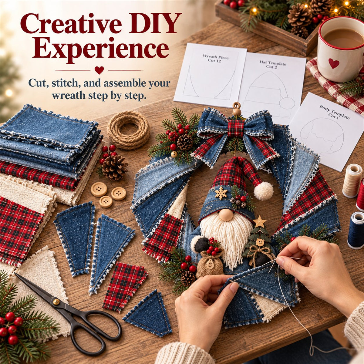 Denim Christmas Wreath DIY Sewing Kit