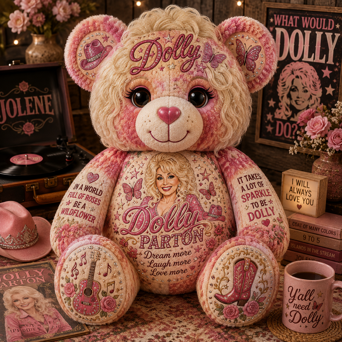 Country Music Lover Gift Dolly Parton Bear Pillow