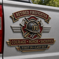 Retired Firefighter Courage Honor Sacrifice Metal Car Emblem