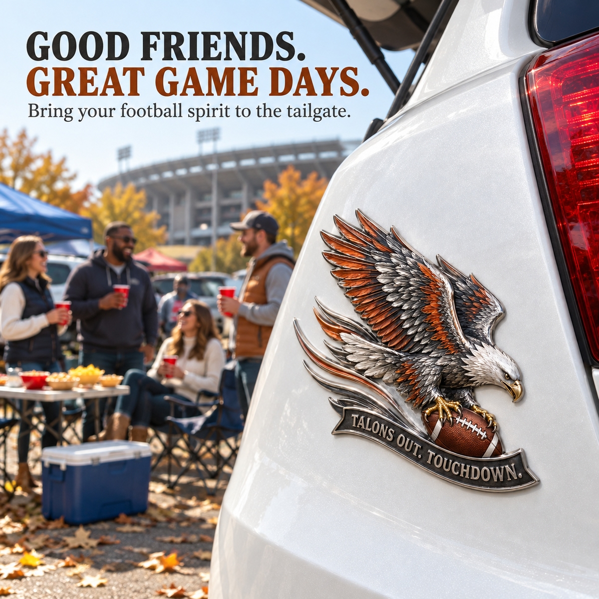 "Talons Out. Touchdown!" Premium Metal Eagle Car Emblem