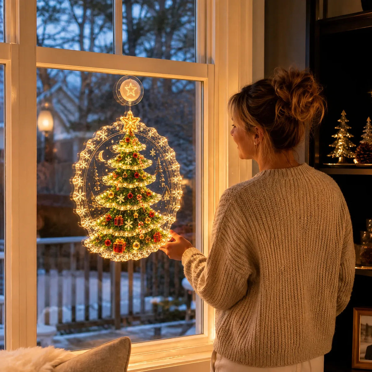 🎄Lighted Christmas Window Decoration with Suction Cup– 8 Warm LED Festive Designs✨