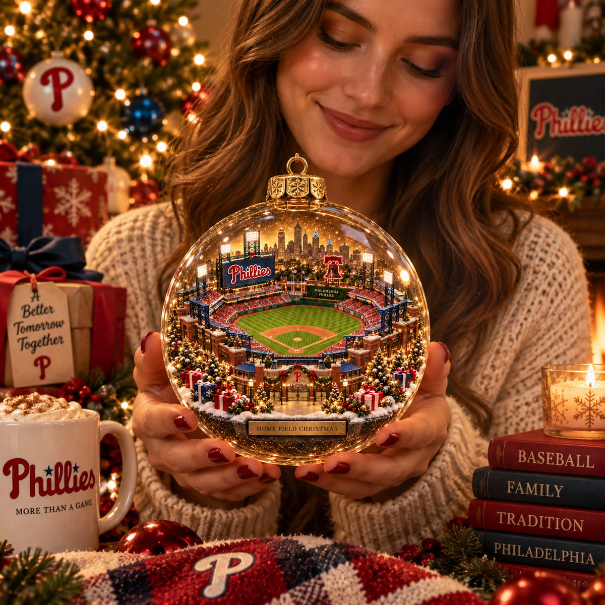 Phillies Light-Up Baseball Heritage Christmas Ornament