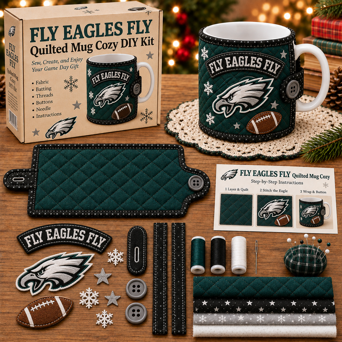FLY EAGLES FLY — Quilted Mug Cozy Sewing Kit