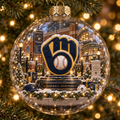 Brewers Light-Up Baseball Heritage Christmas Ornament