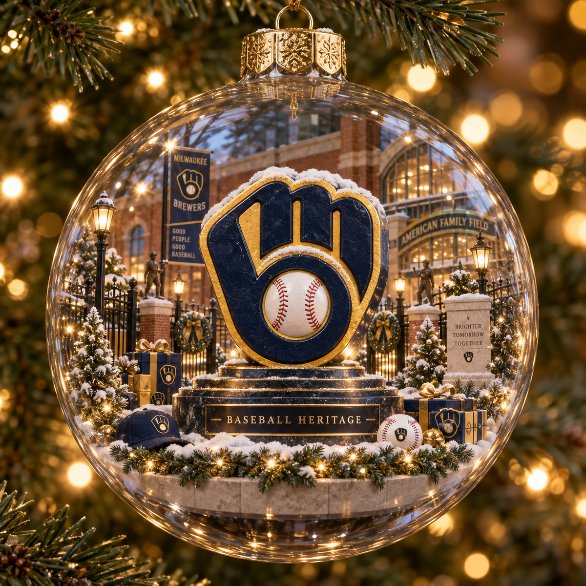 Brewers Light-Up Baseball Heritage Christmas Ornament