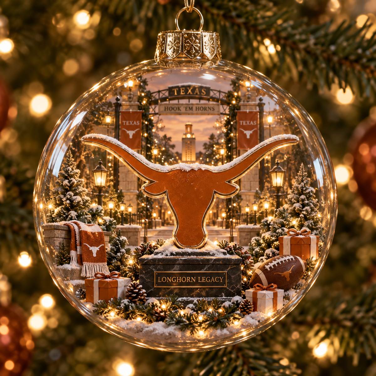 Hook ’Em – Light-Up College Football Heritage Christmas Ornament