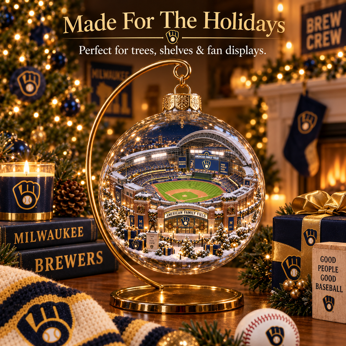 Brewers Light-Up Baseball Heritage Christmas Ornament