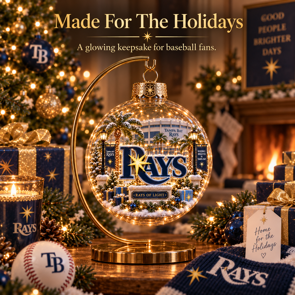 Rays Light-Up Baseball Heritage Christmas Ornament