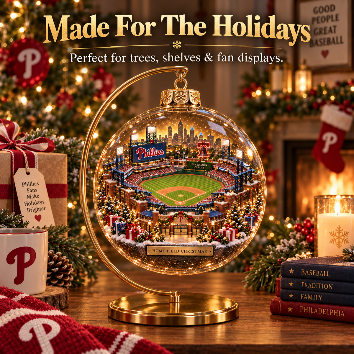 Phillies Light-Up Baseball Heritage Christmas Ornament