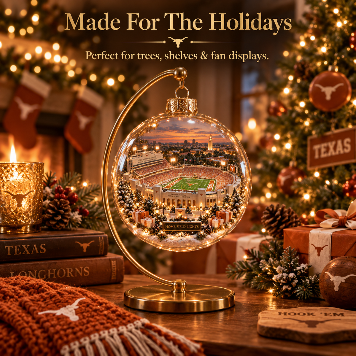 Hook ’Em – Light-Up College Football Heritage Christmas Ornament