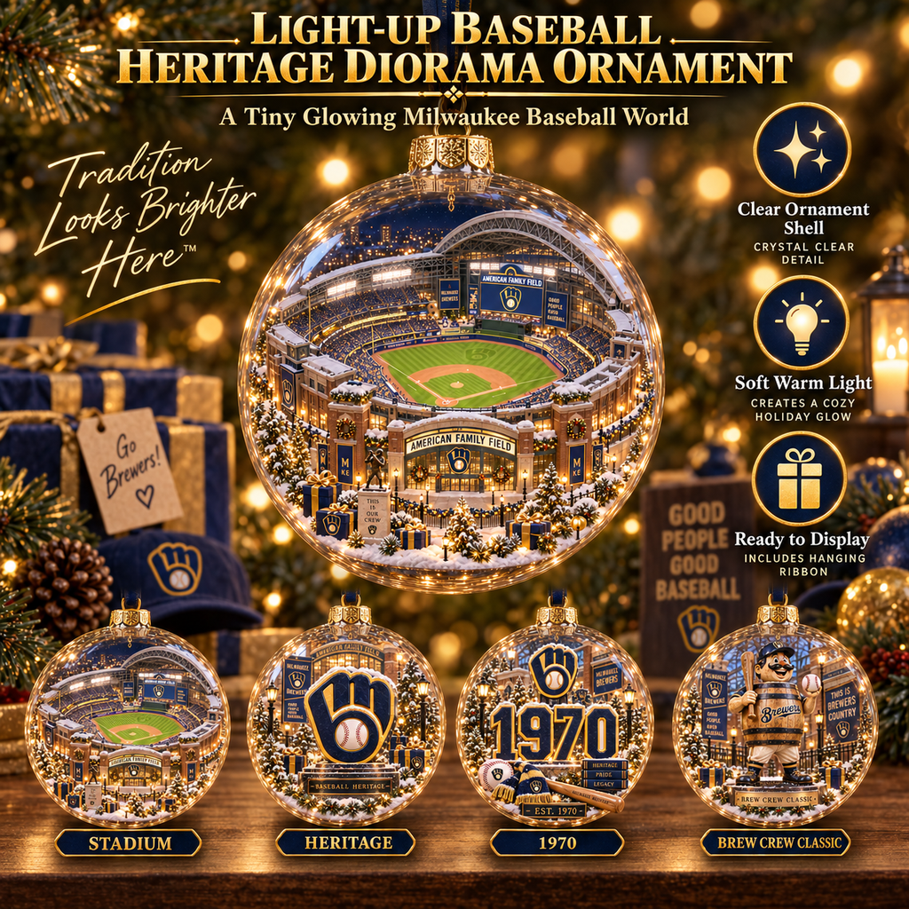 Brewers Light-Up Baseball Heritage Christmas Ornament