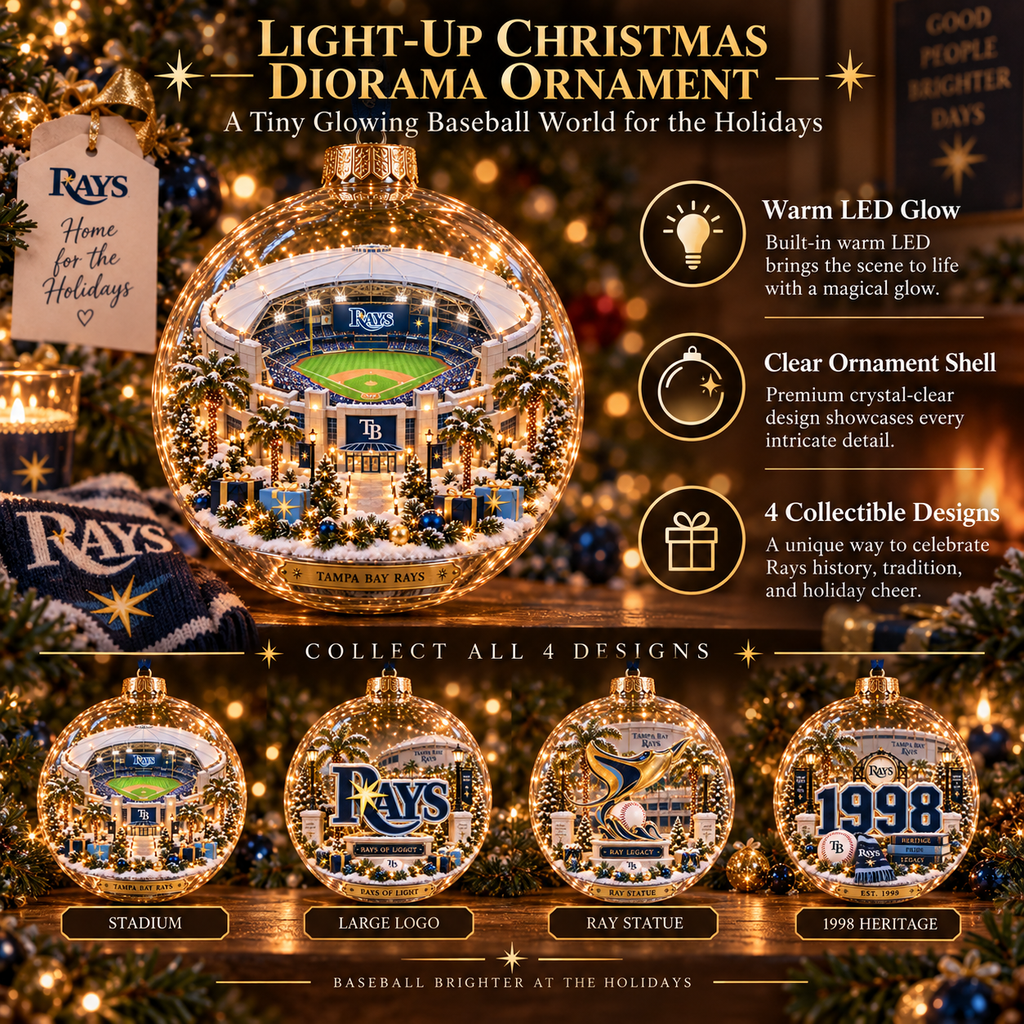Rays Light-Up Baseball Heritage Christmas Ornament