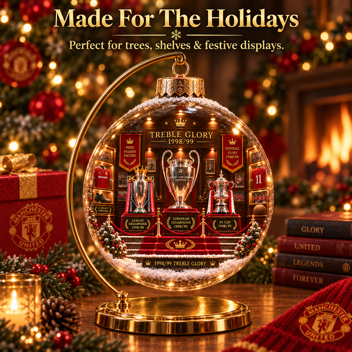 United in Red — Light-Up Football Heritage Ornament