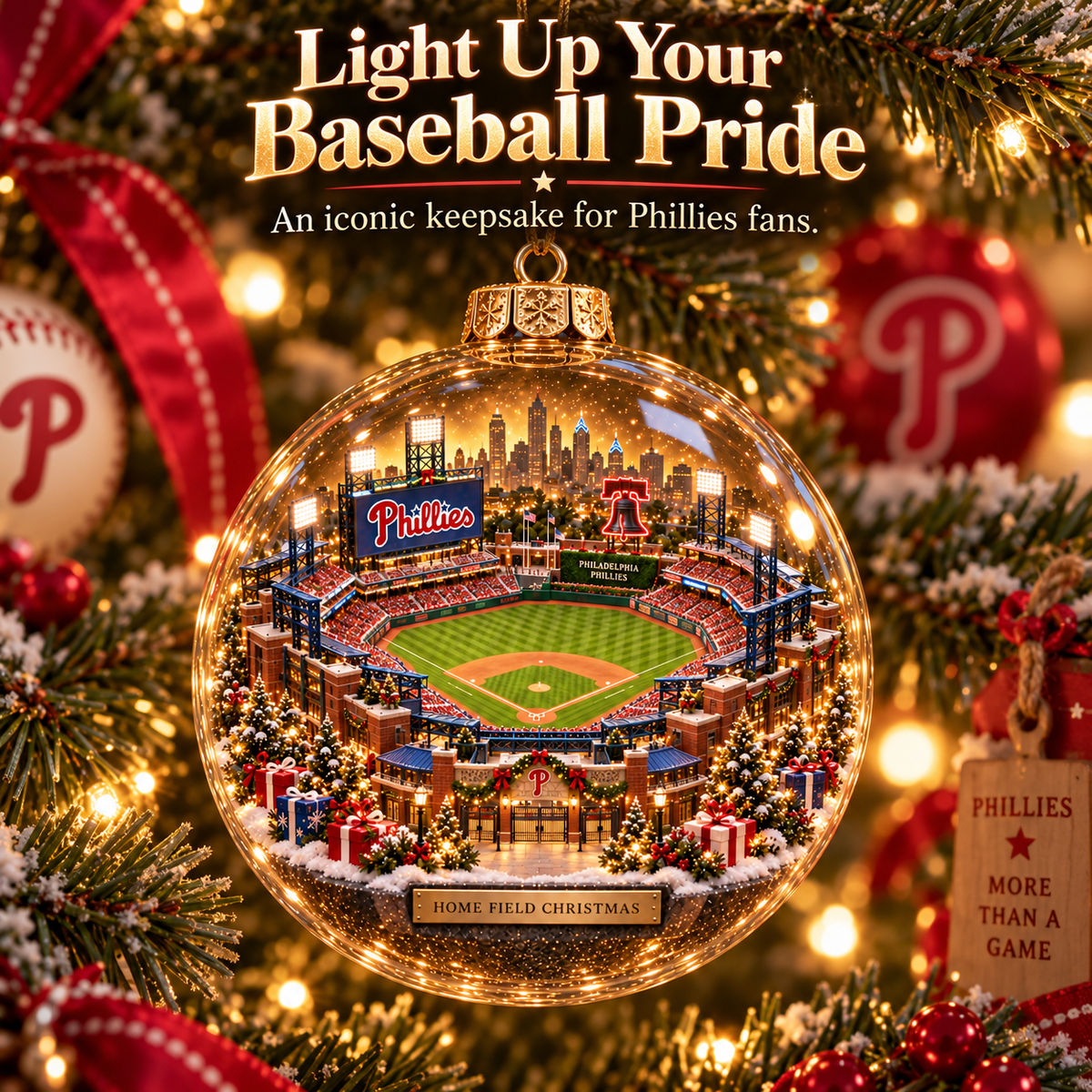 Phillies Light-Up Baseball Heritage Christmas Ornament