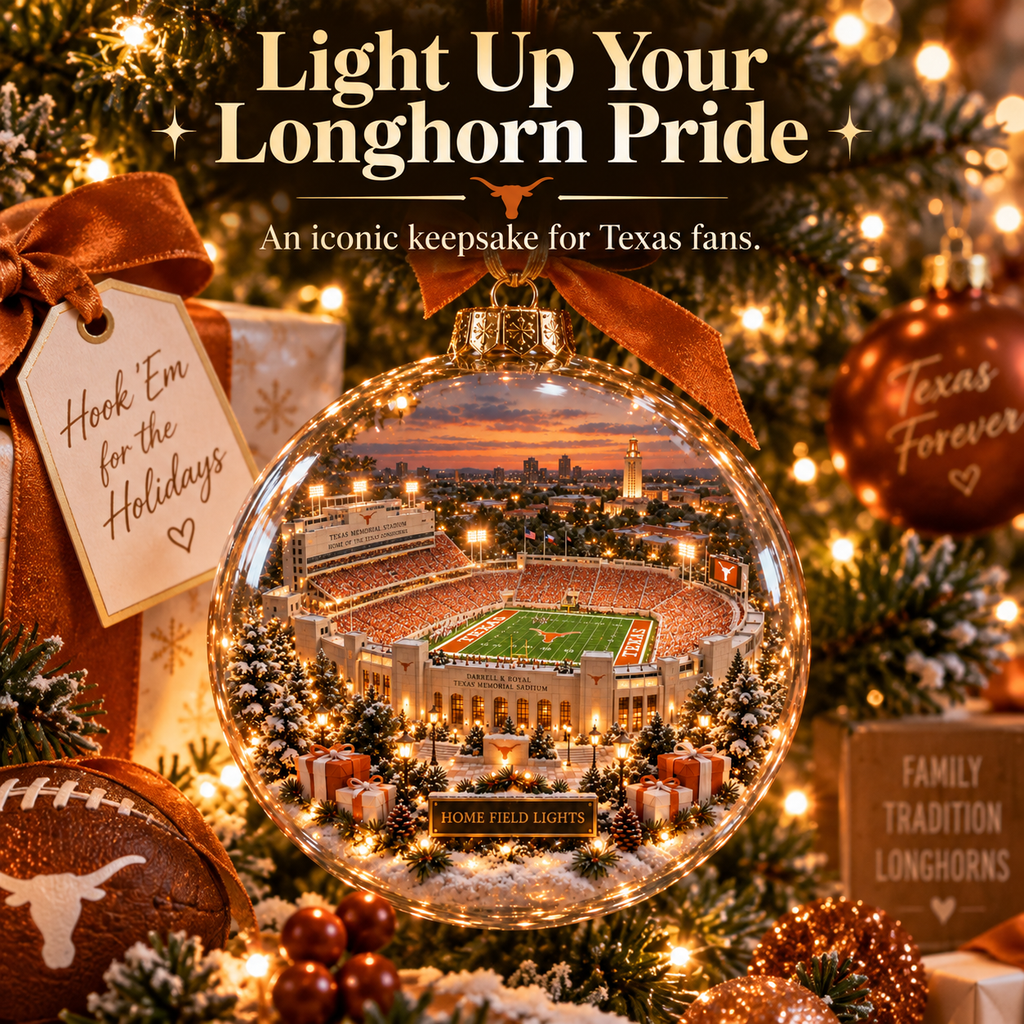Hook ’Em – Light-Up College Football Heritage Christmas Ornament