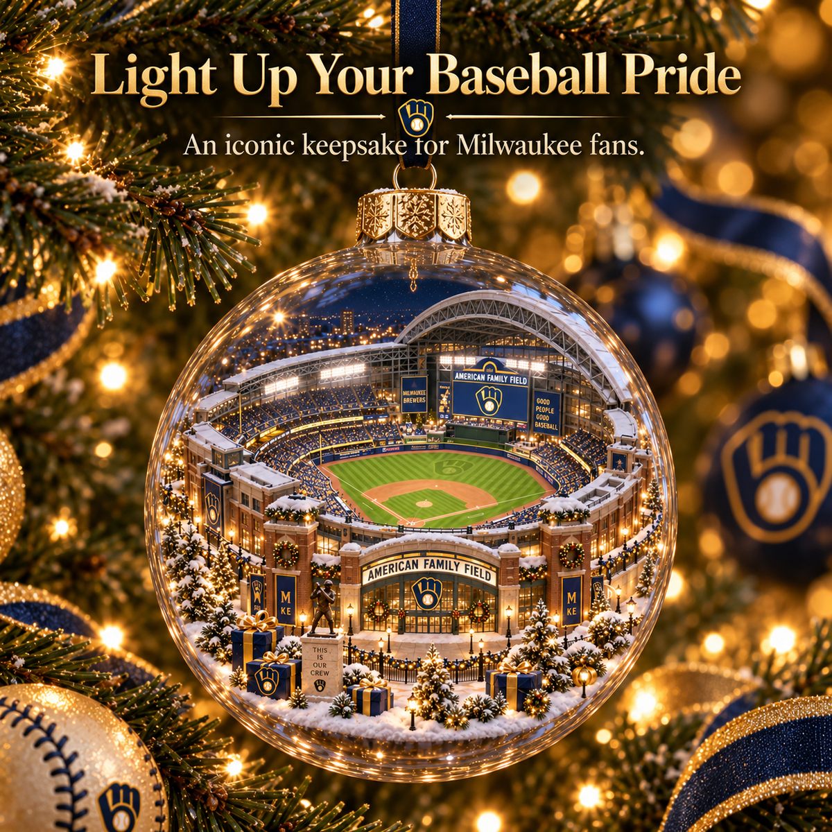 Brewers Light-Up Baseball Heritage Christmas Ornament