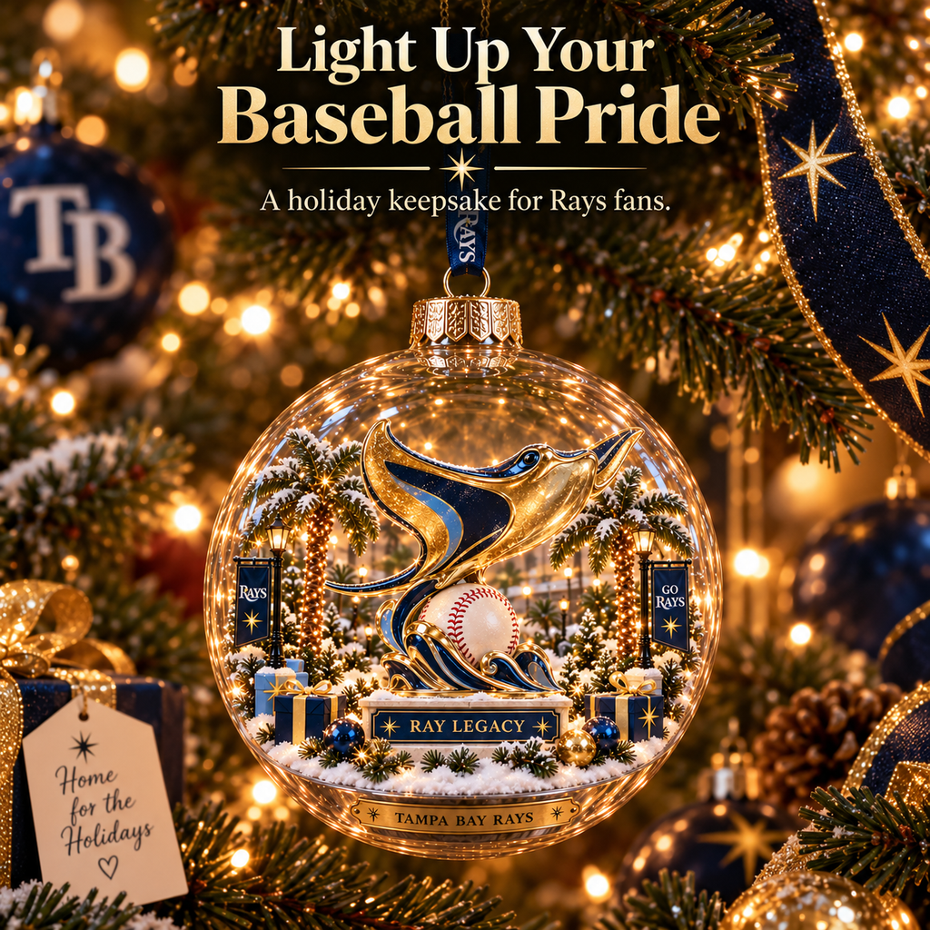 Rays Light-Up Baseball Heritage Christmas Ornament