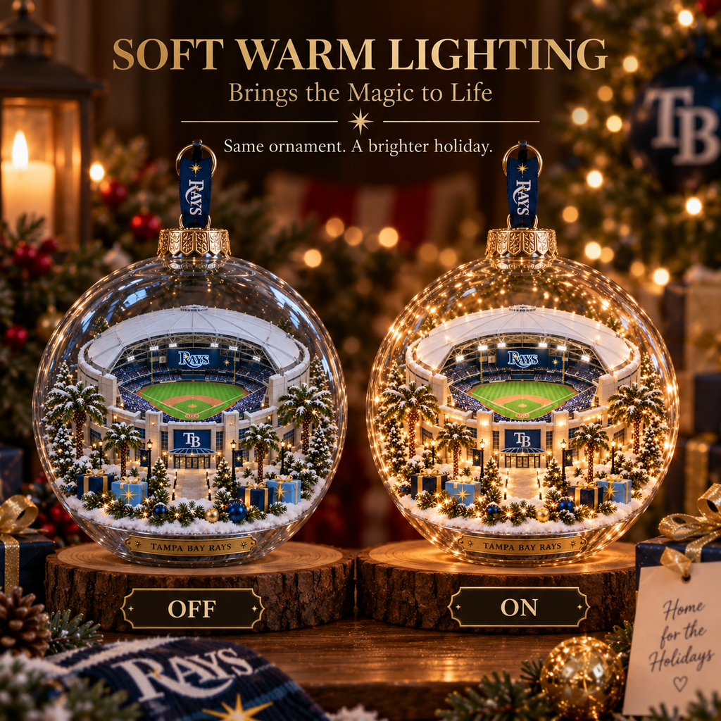 Rays Light-Up Baseball Heritage Christmas Ornament