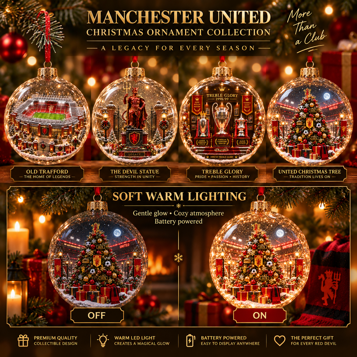 United in Red — Light-Up Football Heritage Ornament