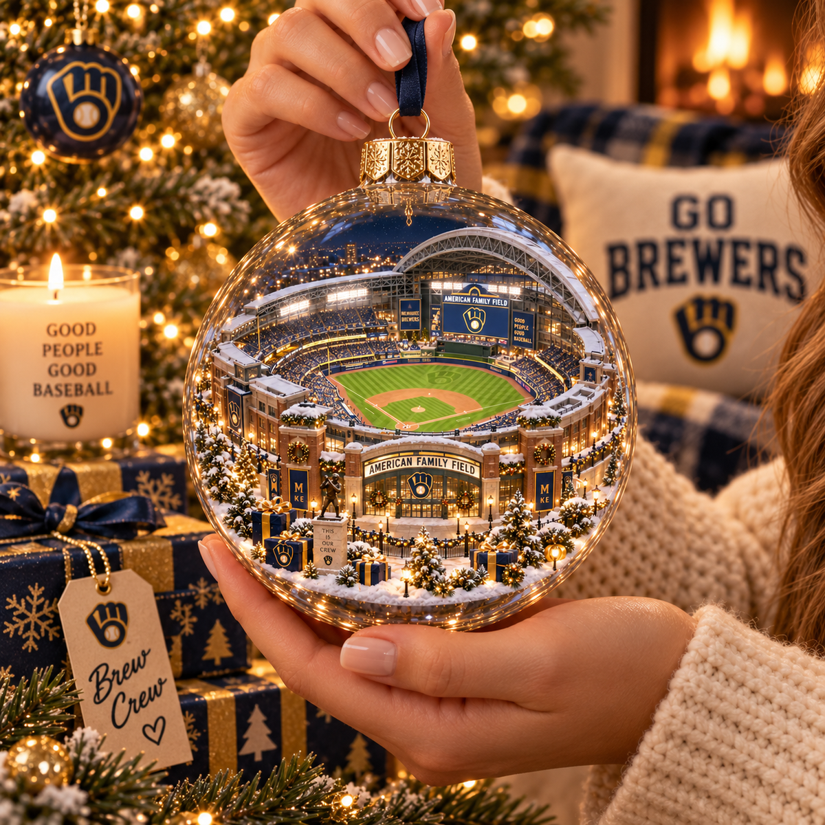 Brewers Light-Up Baseball Heritage Christmas Ornament