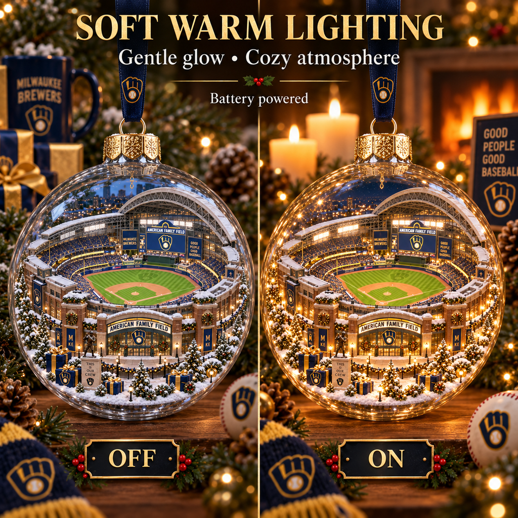 Brewers Light-Up Baseball Heritage Christmas Ornament