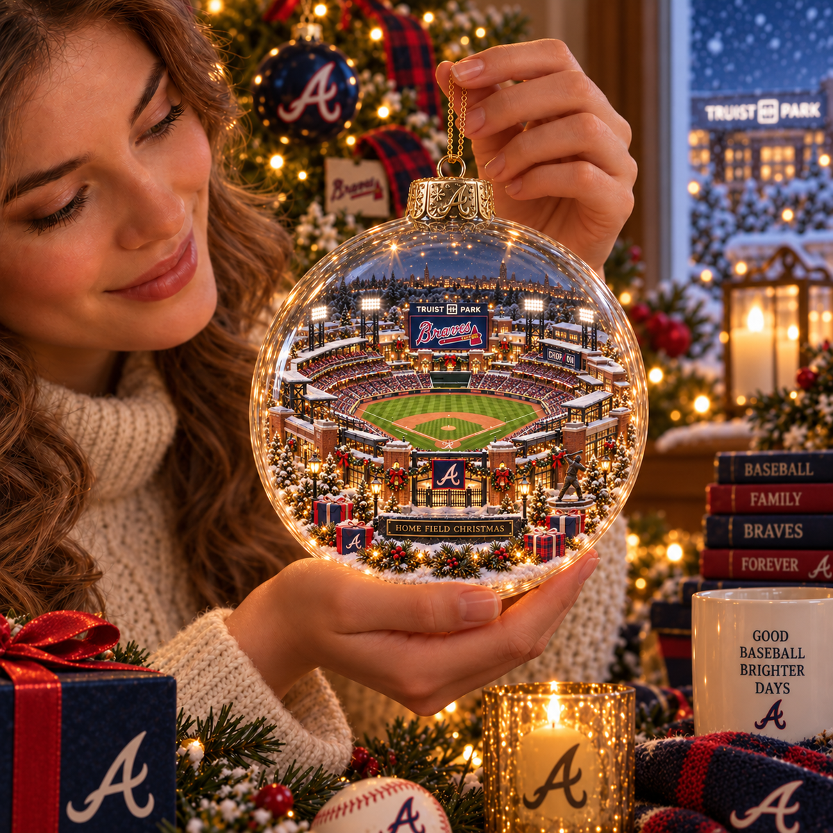 Atlanta Braves Light-Up Baseball Heritage Christmas Ornament