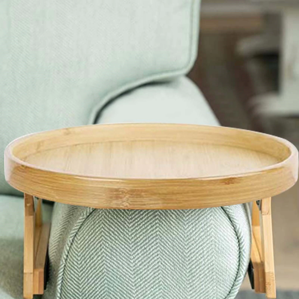 Sikunuo | Bamboo Sofa Armrest Clip-On Round Tray