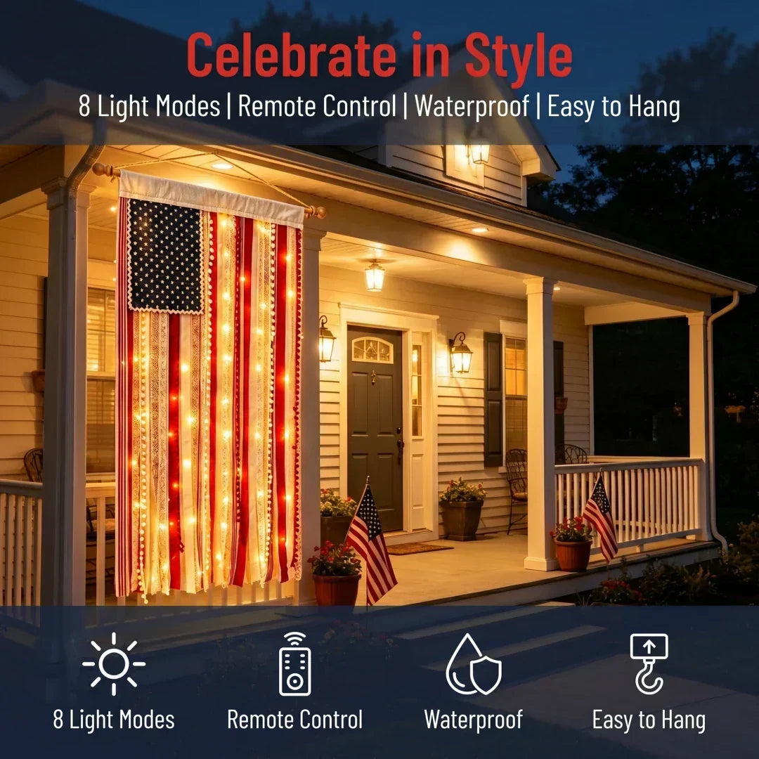 4 x 2.3 Ft Lighted Rag American Flag Banner - 🎆 USA 250th Celebration