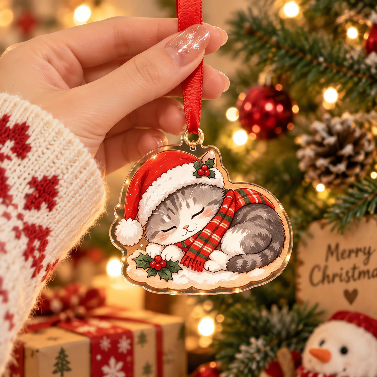 Festive Christmas Cat Ornament