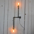 Sikunuo | Black Finish Piped Wall Lamp Fixture with Open Bulb Farmhouse Wrought Iron 2 Lights Indoor Wall Lamp