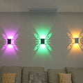 Sikunuo | Modernist LED Wall Lamp Chrome Hollow Butterfly Wall Lamp with Aluminium Shade, Red/Blue/Purple Light