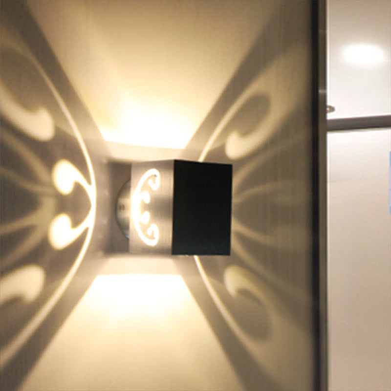 Sikunuo | Modernist LED Wall Lamp Chrome Hollow Butterfly Wall Lamp with Aluminium Shade, Red/Blue/Purple Light