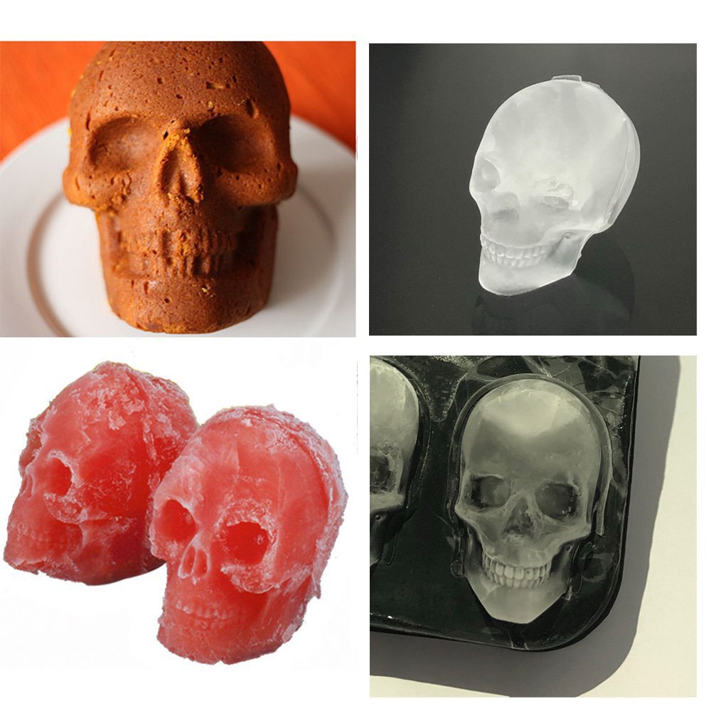 Silicone Sculpted Skull Ice Cube Mold Tray for Whiskey and Cocktails  Sikunuo