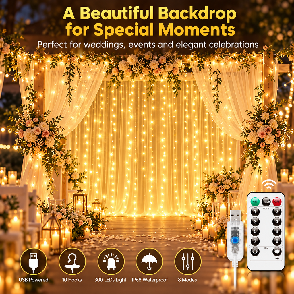 ✨ Remote-Control LED Curtain Lights – Magical Indoor & Holiday Decor