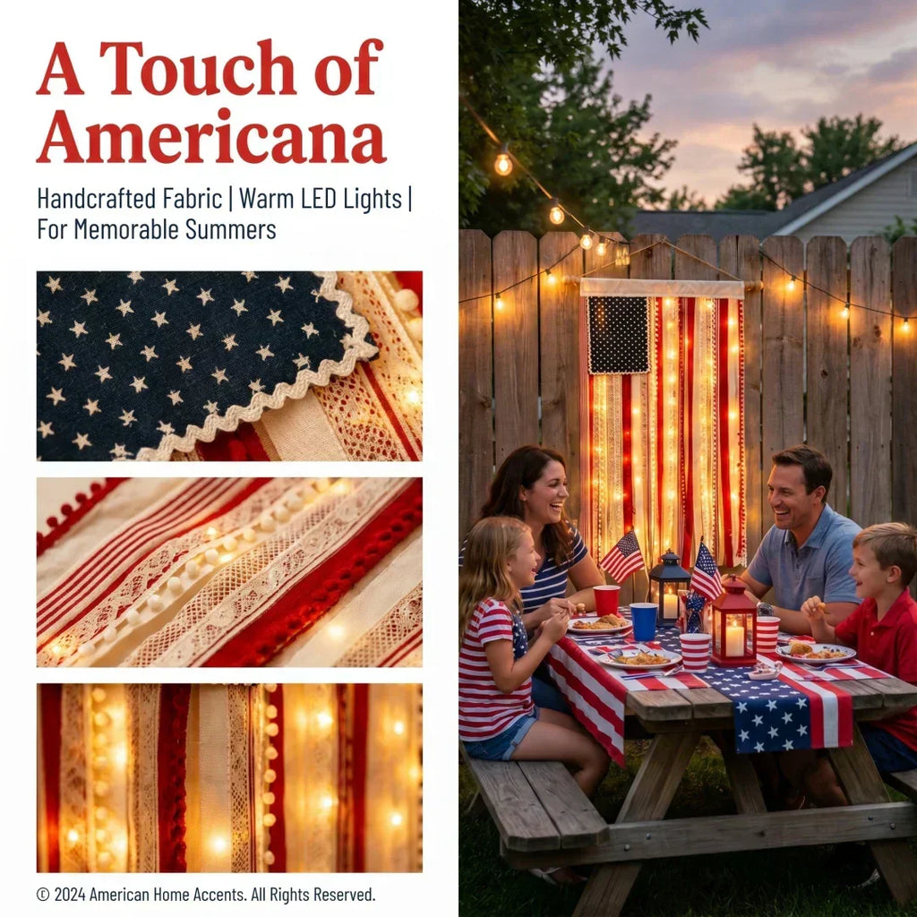 4 x 2.3 Ft Lighted Rag American Flag Banner - 🎆 USA 250th Celebration