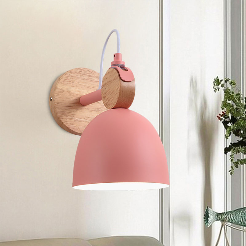 Sikunuo | Metal Bowl Shade Wall Light Lamp Children's Room Shop 1 Head Macaron Style Wall Light